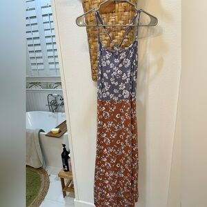 Pact Floral Midi Dress in Blue/purple and burnt Orange